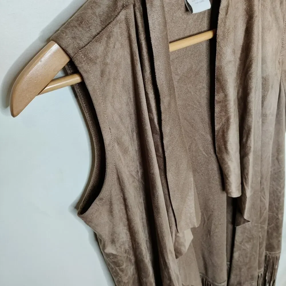Design History South Western Boho Fringe Vest In Sepia Size Medium